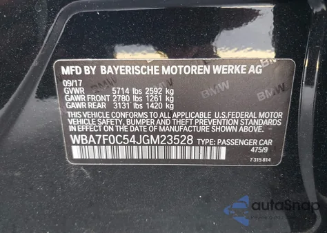 2018 BMW 750I from USA, damaged, VIN WBA7F0C54JGM23528